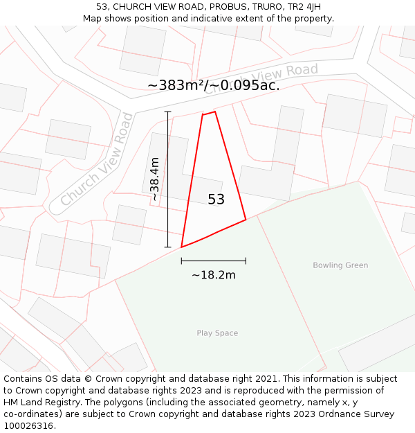 53, CHURCH VIEW ROAD, PROBUS, TRURO, TR2 4JH: Plot and title map