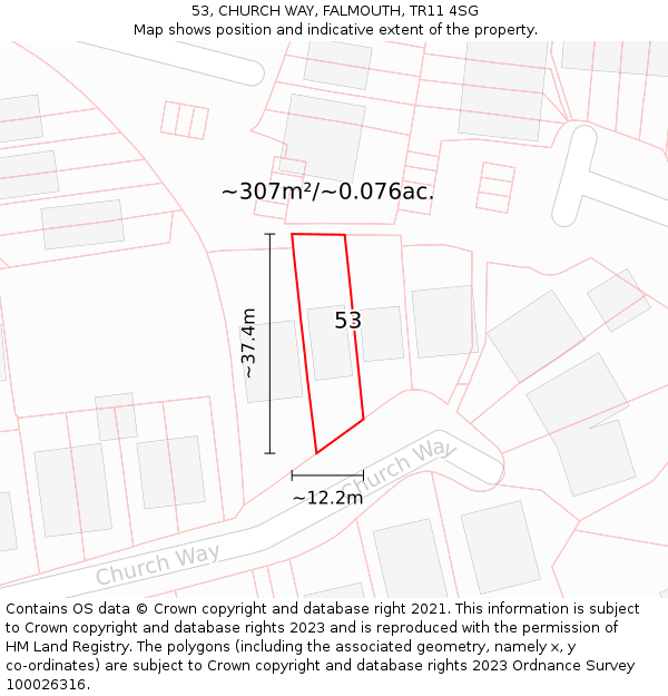 53, CHURCH WAY, FALMOUTH, TR11 4SG: Plot and title map