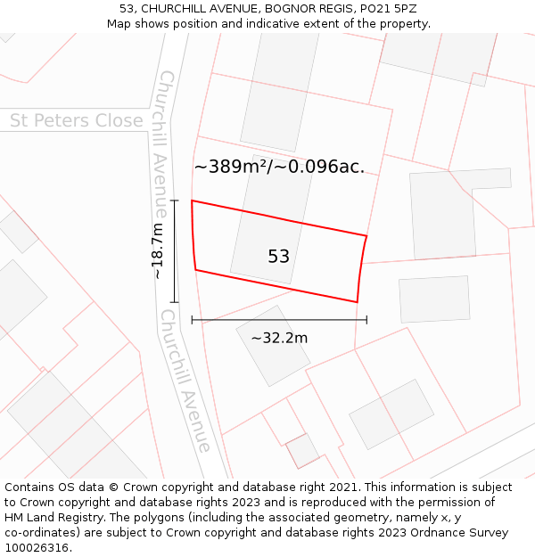 53, CHURCHILL AVENUE, BOGNOR REGIS, PO21 5PZ: Plot and title map