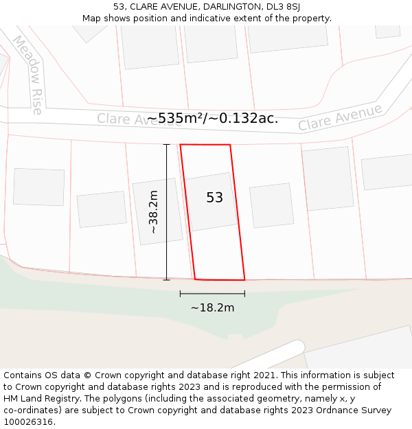 53, CLARE AVENUE, DARLINGTON, DL3 8SJ: Plot and title map