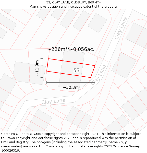 53, CLAY LANE, OLDBURY, B69 4TH: Plot and title map