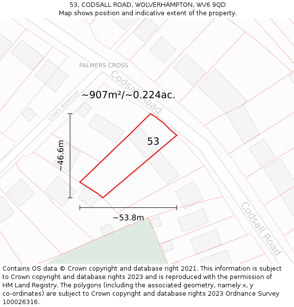 53, CODSALL ROAD, WOLVERHAMPTON, WV6 9QD: Plot and title map