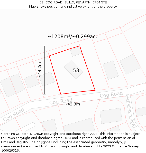 53, COG ROAD, SULLY, PENARTH, CF64 5TE: Plot and title map