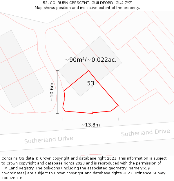 53, COLBURN CRESCENT, GUILDFORD, GU4 7YZ: Plot and title map