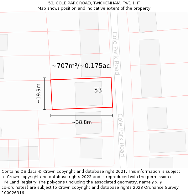 53, COLE PARK ROAD, TWICKENHAM, TW1 1HT: Plot and title map