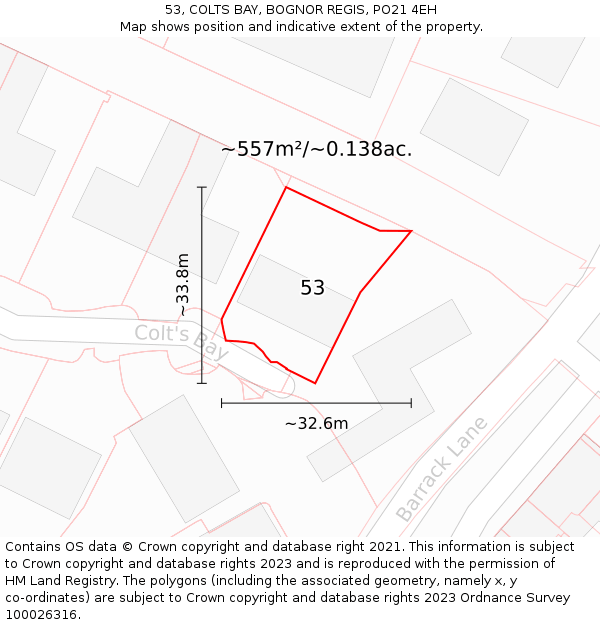 53, COLTS BAY, BOGNOR REGIS, PO21 4EH: Plot and title map