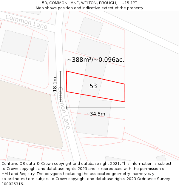 53, COMMON LANE, WELTON, BROUGH, HU15 1PT: Plot and title map