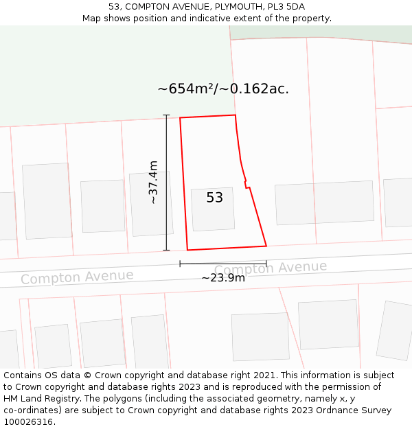 53, COMPTON AVENUE, PLYMOUTH, PL3 5DA: Plot and title map