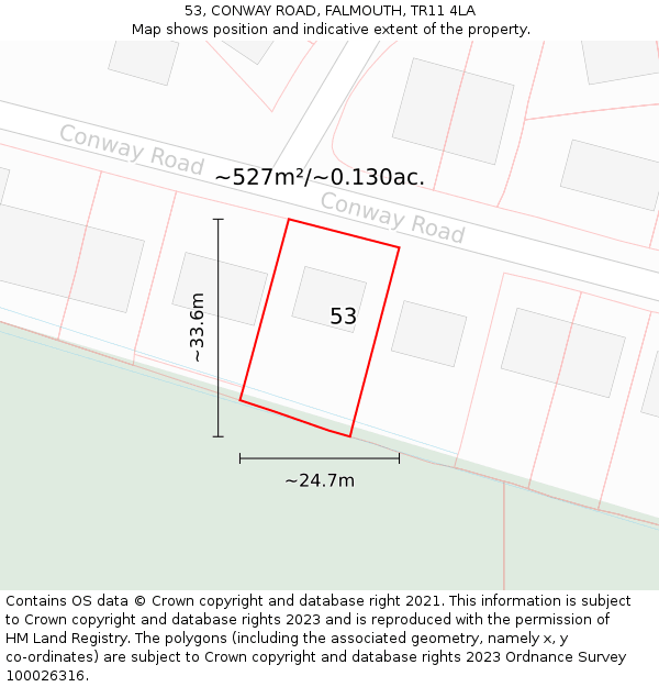 53, CONWAY ROAD, FALMOUTH, TR11 4LA: Plot and title map