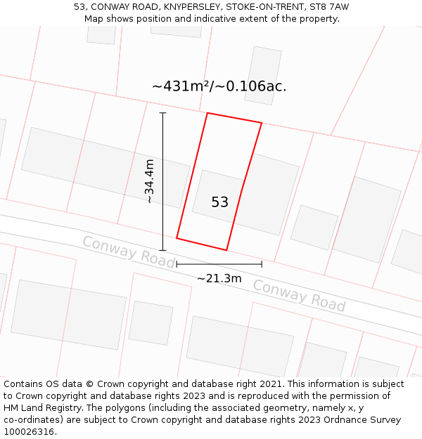 53, CONWAY ROAD, KNYPERSLEY, STOKE-ON-TRENT, ST8 7AW: Plot and title map