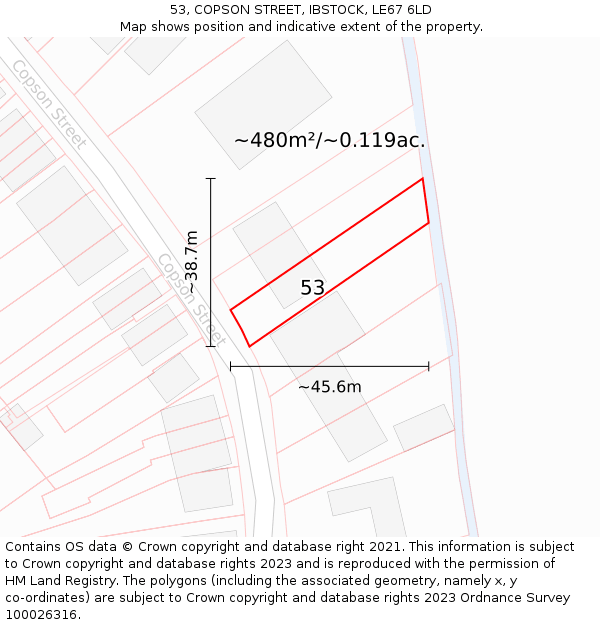 53, COPSON STREET, IBSTOCK, LE67 6LD: Plot and title map