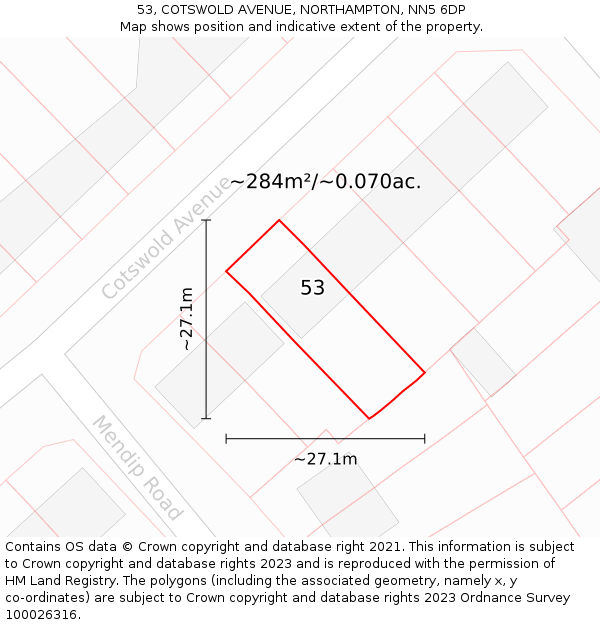 53, COTSWOLD AVENUE, NORTHAMPTON, NN5 6DP: Plot and title map