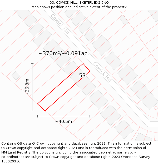 53, COWICK HILL, EXETER, EX2 9NQ: Plot and title map