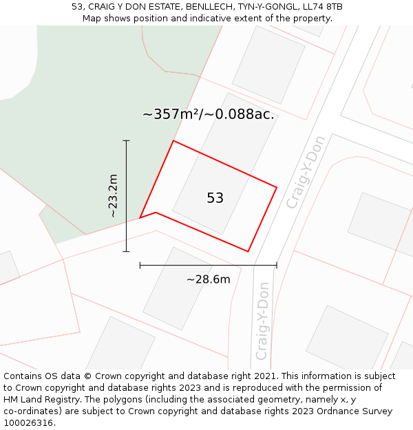 53, CRAIG Y DON ESTATE, BENLLECH, TYN-Y-GONGL, LL74 8TB: Plot and title map