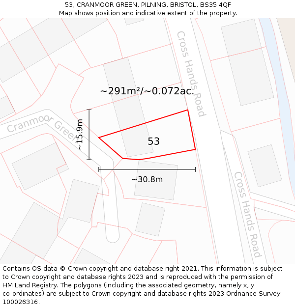 53, CRANMOOR GREEN, PILNING, BRISTOL, BS35 4QF: Plot and title map