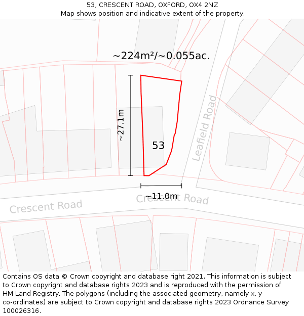 53, CRESCENT ROAD, OXFORD, OX4 2NZ: Plot and title map