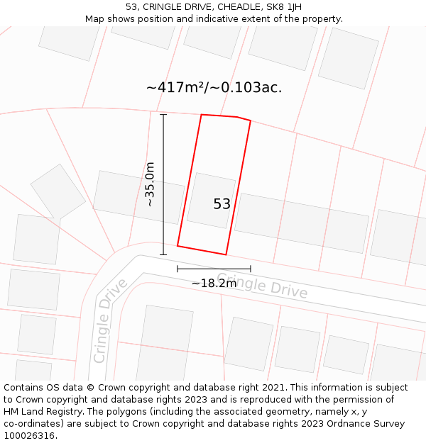 53, CRINGLE DRIVE, CHEADLE, SK8 1JH: Plot and title map