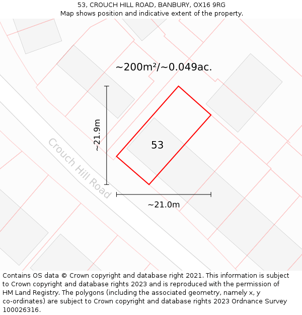 53, CROUCH HILL ROAD, BANBURY, OX16 9RG: Plot and title map