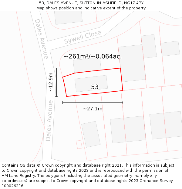 53, DALES AVENUE, SUTTON-IN-ASHFIELD, NG17 4BY: Plot and title map