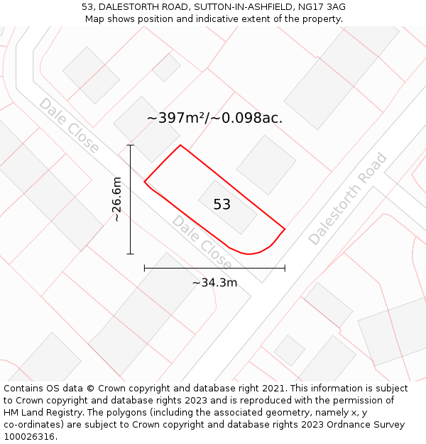 53, DALESTORTH ROAD, SUTTON-IN-ASHFIELD, NG17 3AG: Plot and title map