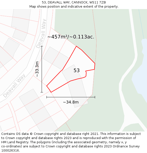 53, DEAVALL WAY, CANNOCK, WS11 7ZB: Plot and title map