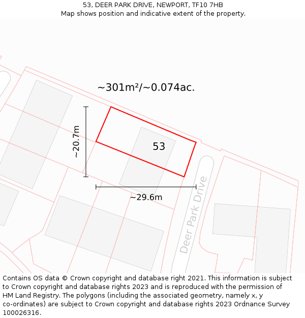 53, DEER PARK DRIVE, NEWPORT, TF10 7HB: Plot and title map