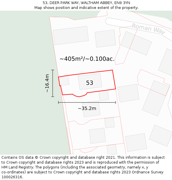 53, DEER PARK WAY, WALTHAM ABBEY, EN9 3YN: Plot and title map