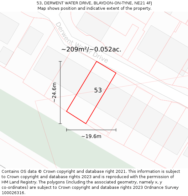 53, DERWENT WATER DRIVE, BLAYDON-ON-TYNE, NE21 4FJ: Plot and title map