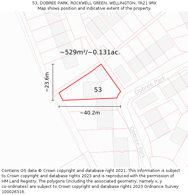 53, DOBREE PARK, ROCKWELL GREEN, WELLINGTON, TA21 9RX: Plot and title map