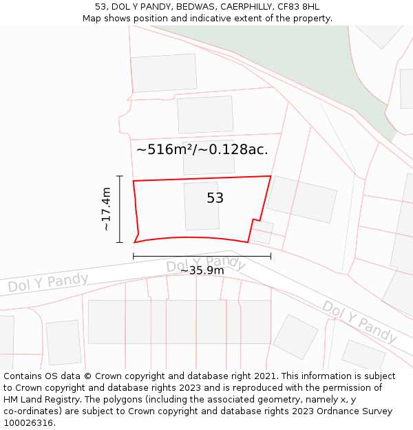 53, DOL Y PANDY, BEDWAS, CAERPHILLY, CF83 8HL: Plot and title map