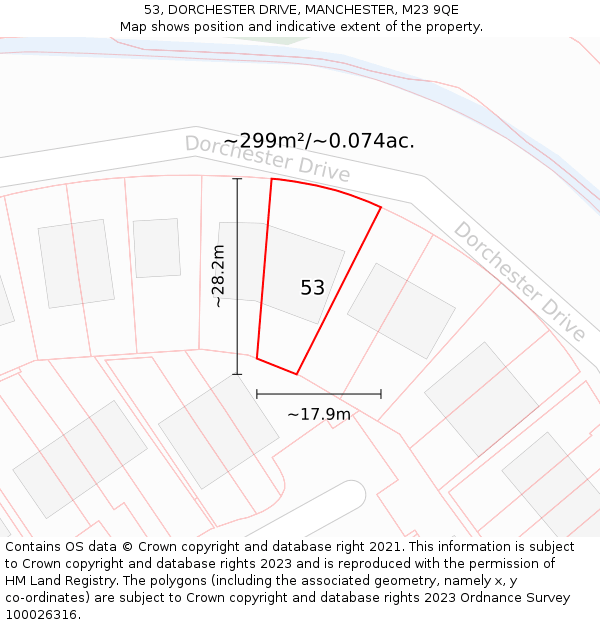 53, DORCHESTER DRIVE, MANCHESTER, M23 9QE: Plot and title map