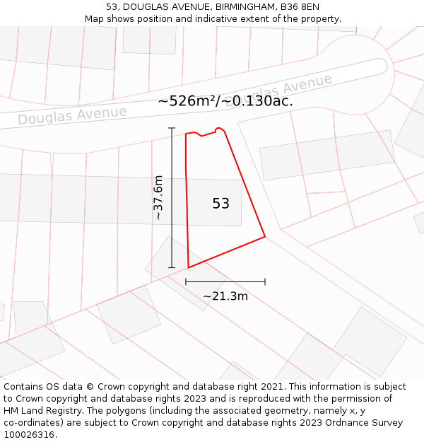 53, DOUGLAS AVENUE, BIRMINGHAM, B36 8EN: Plot and title map