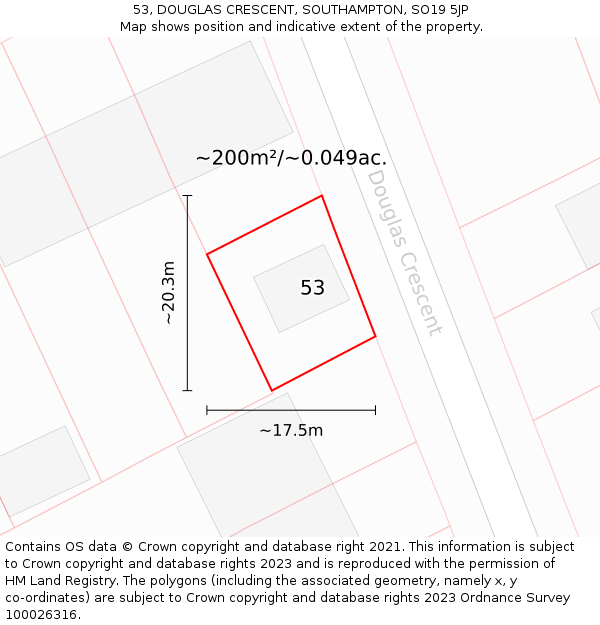 53, DOUGLAS CRESCENT, SOUTHAMPTON, SO19 5JP: Plot and title map