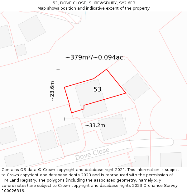 53, DOVE CLOSE, SHREWSBURY, SY2 6FB: Plot and title map