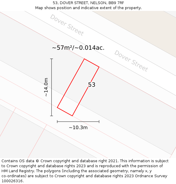 53, DOVER STREET, NELSON, BB9 7RF: Plot and title map
