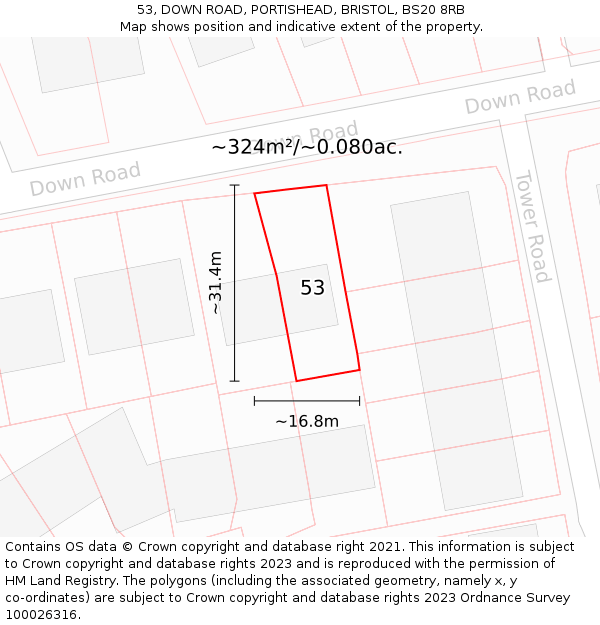 53, DOWN ROAD, PORTISHEAD, BRISTOL, BS20 8RB: Plot and title map