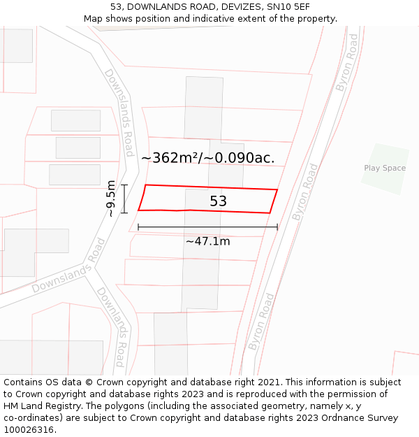 53, DOWNLANDS ROAD, DEVIZES, SN10 5EF: Plot and title map