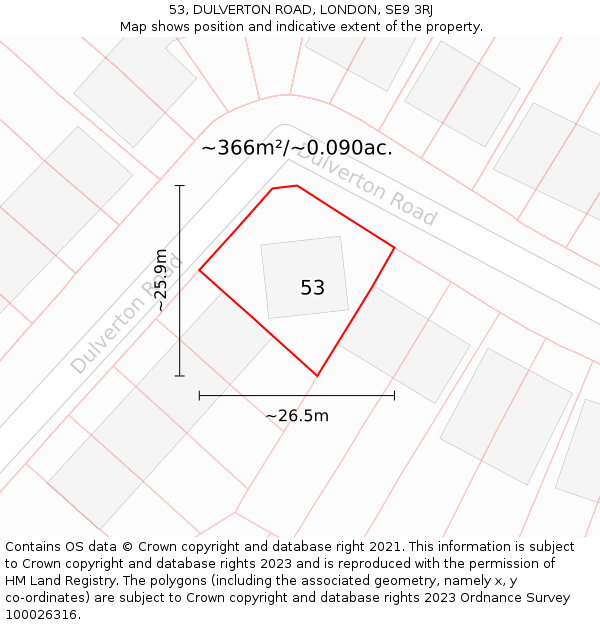 53, DULVERTON ROAD, LONDON, SE9 3RJ: Plot and title map