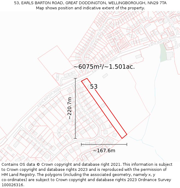 53, EARLS BARTON ROAD, GREAT DODDINGTON, WELLINGBOROUGH, NN29 7TA: Plot and title map