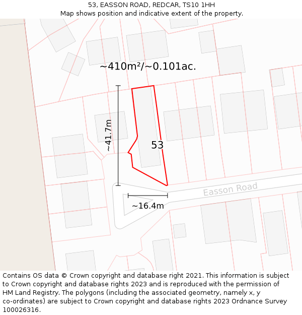 53, EASSON ROAD, REDCAR, TS10 1HH: Plot and title map