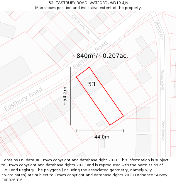 53, EASTBURY ROAD, WATFORD, WD19 4JN: Plot and title map