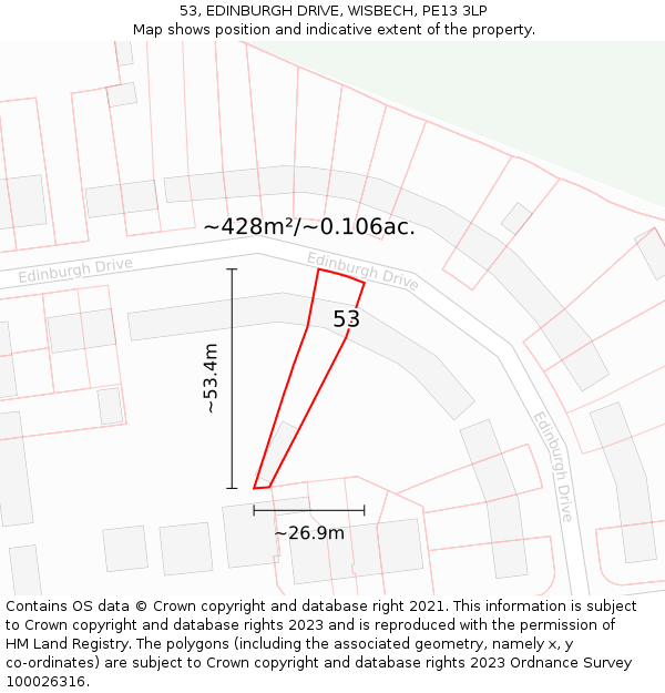 53, EDINBURGH DRIVE, WISBECH, PE13 3LP: Plot and title map