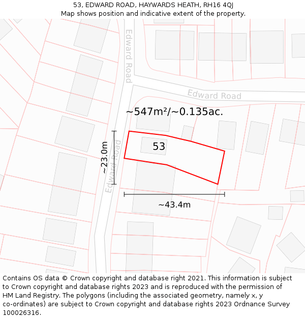 53, EDWARD ROAD, HAYWARDS HEATH, RH16 4QJ: Plot and title map