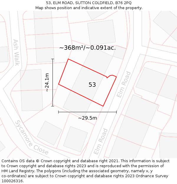 53, ELM ROAD, SUTTON COLDFIELD, B76 2PQ: Plot and title map