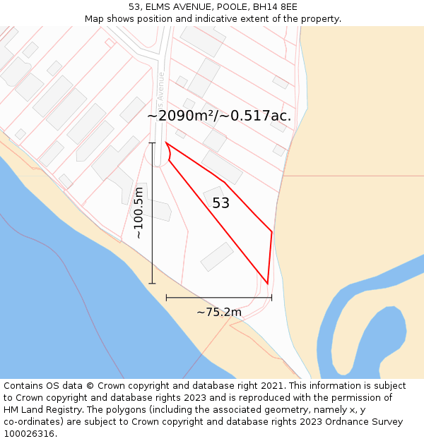 53, ELMS AVENUE, POOLE, BH14 8EE: Plot and title map