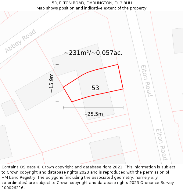 53, ELTON ROAD, DARLINGTON, DL3 8HU: Plot and title map