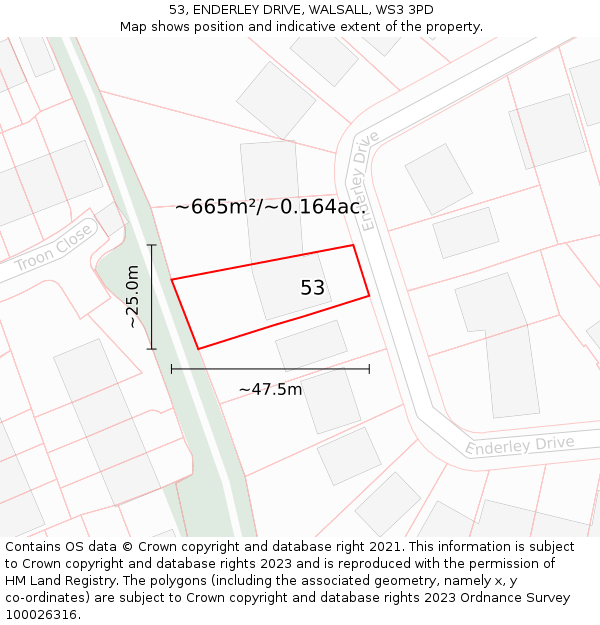 53, ENDERLEY DRIVE, WALSALL, WS3 3PD: Plot and title map