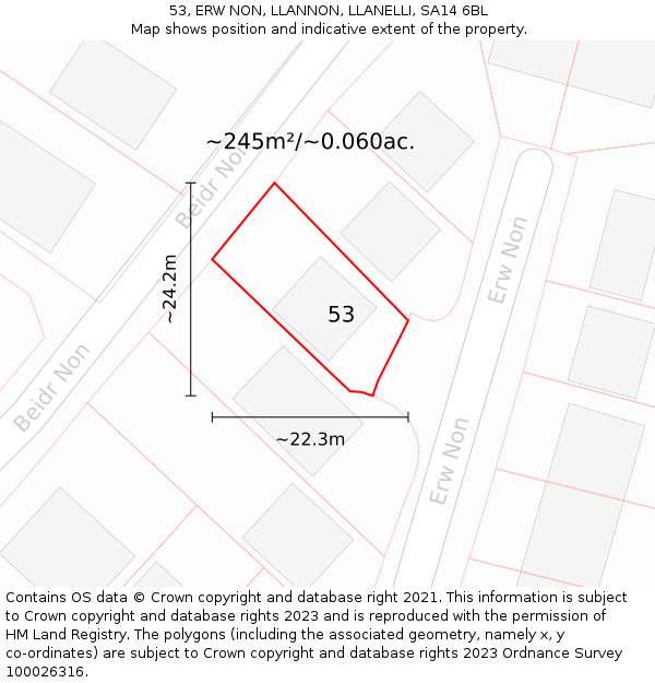 53, ERW NON, LLANNON, LLANELLI, SA14 6BL: Plot and title map