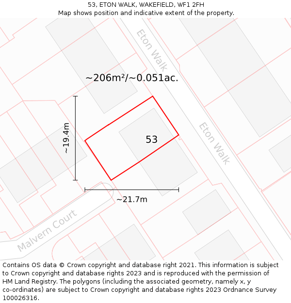 53, ETON WALK, WAKEFIELD, WF1 2FH: Plot and title map