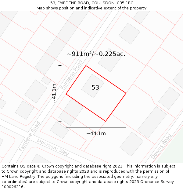 53, FAIRDENE ROAD, COULSDON, CR5 1RG: Plot and title map